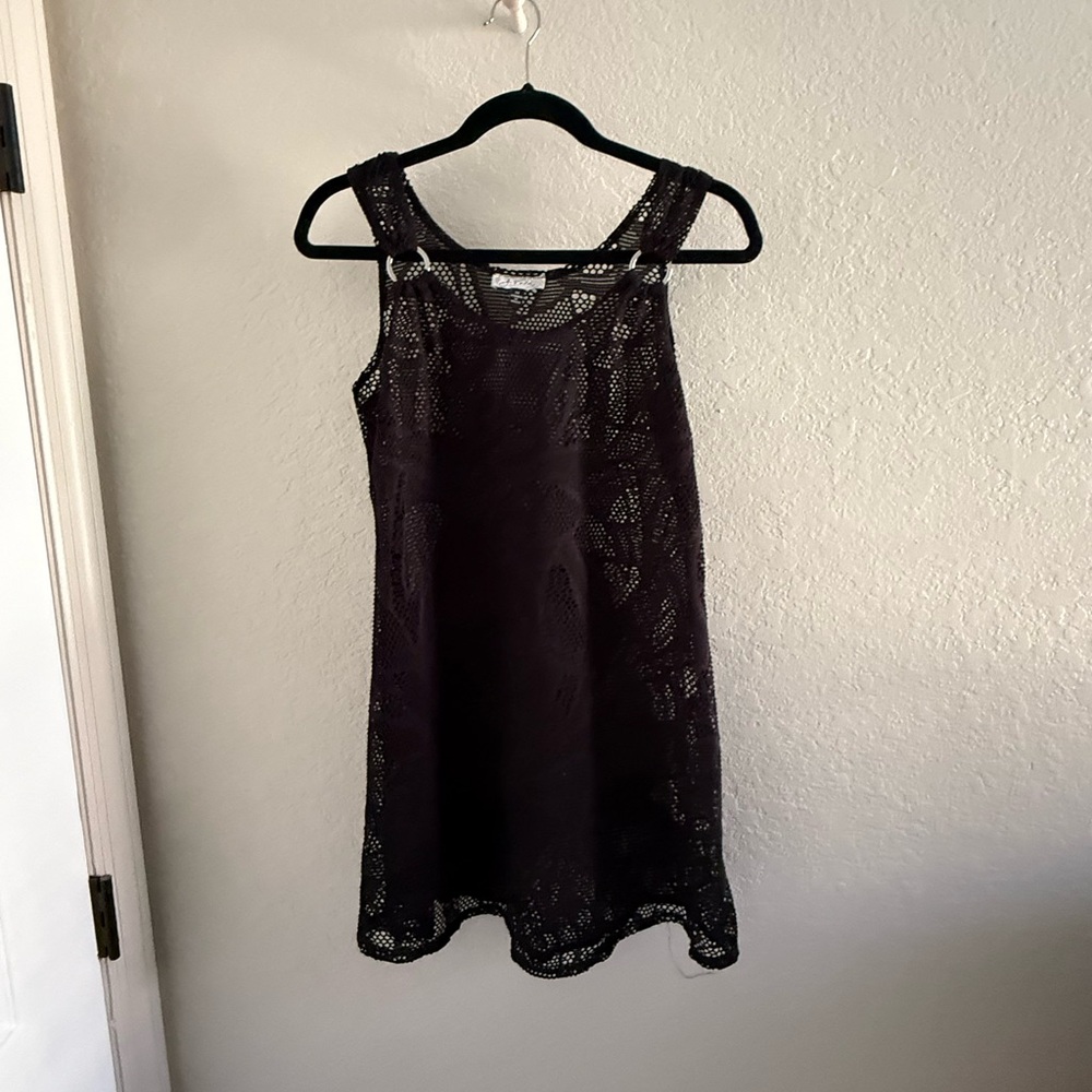 Black Lace Sleeveless Swimsuit CoverUp